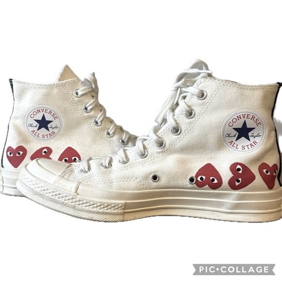Converse-Comme des Garçons PLAY All Star 70 Hi top multi heart white Wom 11 M 9 - Picture 5 of 11